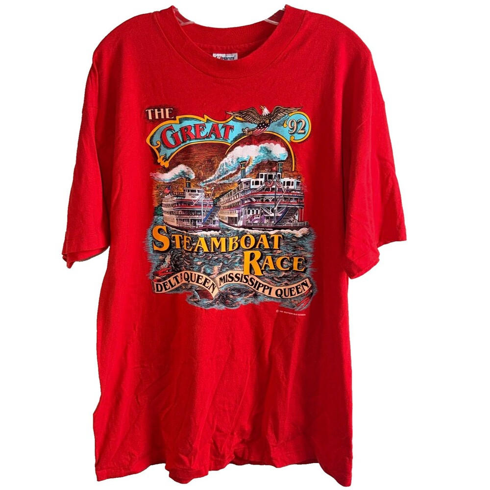 Delta Queen 1992 Steamboatin On The River Race Hanes XL Tee Shirt Red Pullover